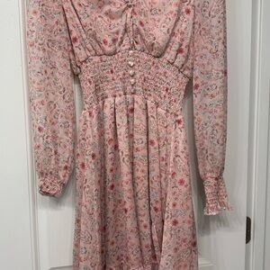 ARULA Pink Ruched Smocked Sundress